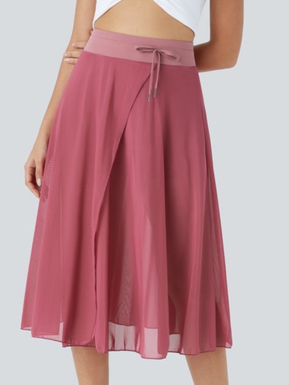 Halara High-Waisted Drawstring Mesh Midi Skirt Dusty Rose L